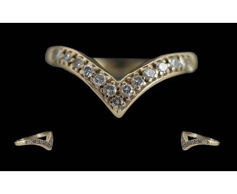 18ct White Gold Diamond Wishbone Ring - Ladies 18ct White Gold Diamond Set Wishbone Ring. Set With 13 small Diamonds. Stamped