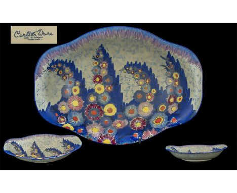 Carlton Ware Hand Painted 1930's Bowl ' Garden ' Design / Pattern In Painted Enamels, Pattern No 3413, Hand Craft Mottled Blu