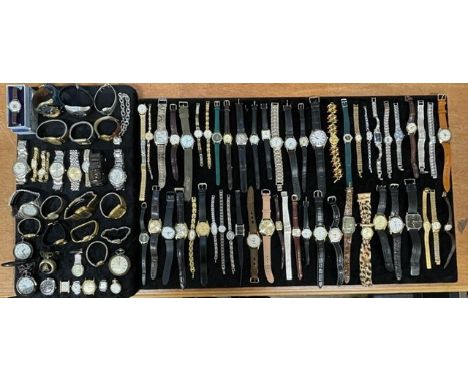 Box of Assorted Ladies &amp; Gentlemen's Wristwatches, leather and bracelet straps, assorted designs and makes including Phil