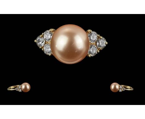 Ladies 14ct Pearl Set Dress Ring, Hallmarked for 14ct. Ring Size L. Weight 3.5 grams.