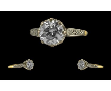 Ladies 18ct Gold and Platinum Single Stone Diamond Set Ring, Marked 18ct and Platinum to Interior of Shank, The Old European 