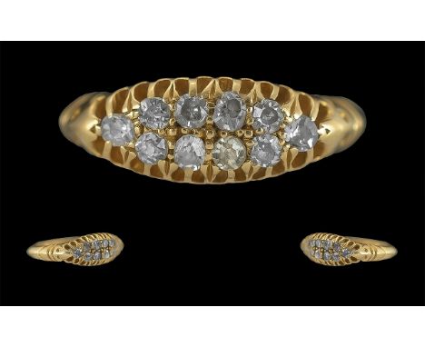 Edwardian Period Ladies 18ct Gold 10 Stone Petite Diamond Set Ring, Raised Open worked Setting, Full Hallmark for Chester 191