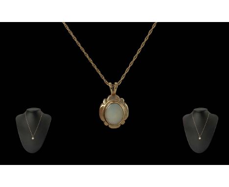 Ladies 9ct Gold Necklace &amp; Opal Set Pendant. Necklace Stamped for 9ct, The Pendant Is Unmarked but Tests 9ct Gold. Approx
