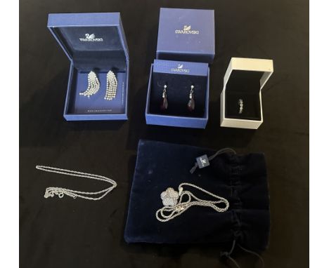 Collection of Swarovski Jewellery ( Earrings, Pendant &amp; Chain )  + Pandora Ring. All In Boxes / Pouch.