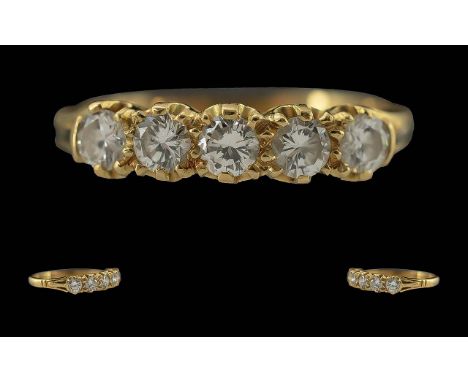 Ladies Excellent Quality 18ct Gold Five Stone Diamond Set Ring, raised setting.  Full hallmark to interior of shank.  The fiv