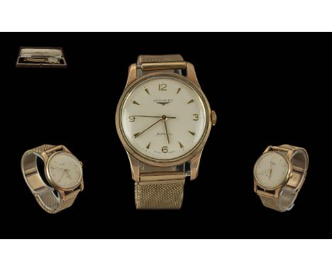 Longines Gents 9ct Gold Automatic Wrist Watch, With Original 9ct Gold Mesh Bracelet. Full Hallmarks. Gold Markers, Seconds Sw
