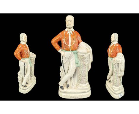 Large 19th Century Staffordshire Portrait Figure of Garibaldi leading on a column, circa 1860, approx 19'' tall.