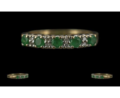 9ct Gold Emerald &amp; Diamond Half Eternity Ring, weight 1.92 grams, ring size L.