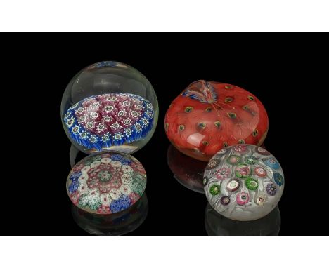 Four Vintage Paperweights, one depicting a peacock, three Millefiori  colourful style.  Four in total.