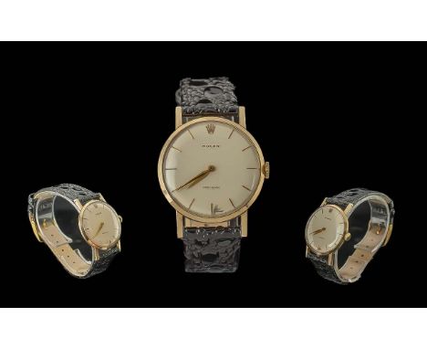 Rolex - Precision Gents 9ct Gold Automatic Mechanical Wind Wrist Watch. c.1960's. Hallmark to Interior of Back Cover. The Dia