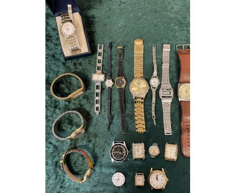 Box of Ladies &amp; Gentlemen's Wristwatches, leather and bracelet straps, various makes and designs, including Fossil, Delma
