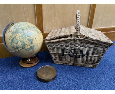 Fortnum &amp; Mason Picnic Basket, together with vintage light up dome and an Australian saving bank money box 1949 in the sh
