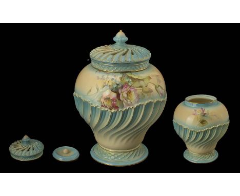 Royal Worcester Hand Painted Pot Pourri Floral Decorated Vase with Cover. Shape No 1720. Ref No 227399, Date 1895. Height 8 I
