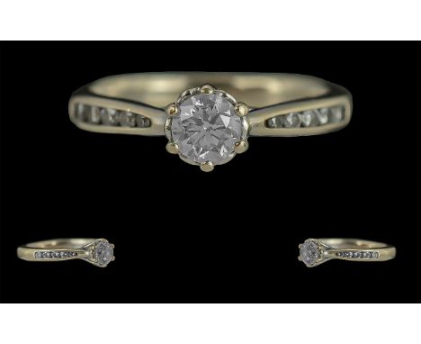 Ladies 18ct Gold Diamond Set Dress Ring, Full Hallmark to Interior of Shank, The Central Brilliant Cut Diamonds of Excellent 