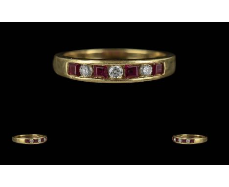 18ct Gold Ruby &amp; Diamond Half Eternity Ring, weight 3.27 grams.  Ring size L