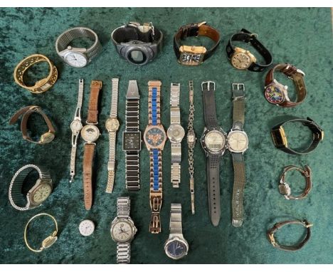 Box of Assorted Ladies &amp; Gentlemen's Wristwatches, leather and bracelet straps, assorted designs and makes including Time