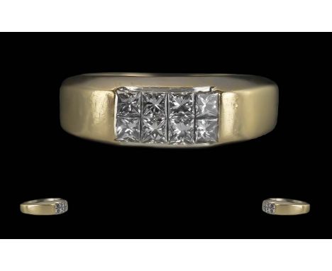 Ladies or Gents 18ct Gold Diamond Set Ring, Marked 750 - 18ct to Interior of Shank. The Well Matched 8 Princes Cut Diamonds o