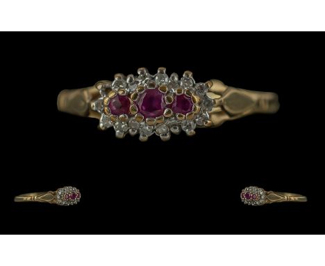 9ct Gold Ruby &amp; Diamond Cluster Ring, weight 1.65, ring size R.