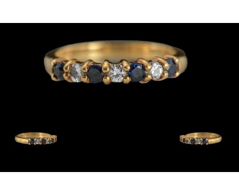 Ladies 18ct Gold Sapphire and Diamond Set Ring, Full Hallmark to Interior of Shank, The Blue Sapphires and White Diamonds In 