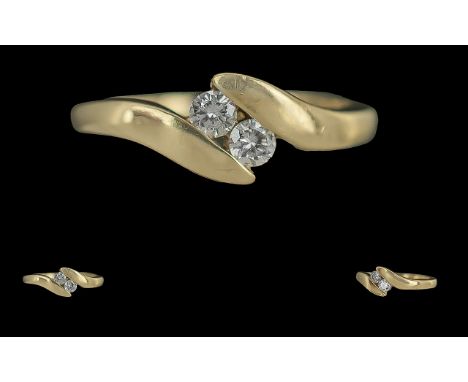 Ladies Attractive 15ct Gold Two Stone Diamond Set Ring, Marked 15ct to Interior of Shank, The Two Round Brilliant Cut Diamond