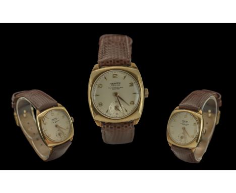 Vertex - Revue Gents Mechanical 9ct Gold Case Wrist Watch. c.1940's / 1950's, With Subsidiary Dial.