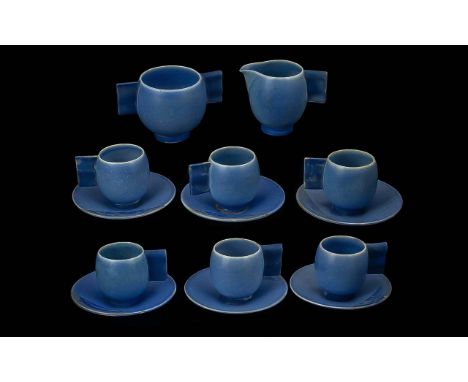 Carlton Ware - 1930's Art Deco Moderne Blue Colour way ( 14 ) Piece Coffee Set. Ref No 1246. Comprises 6 Cups, 6 Saucers, Mil