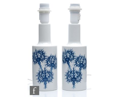 Royal Copenhagen - A pair of ceramic lamp bases, of shouldered cylinder form with tall collar neck, decorated with stylised t