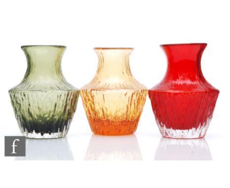 Geoffrey Baxter - Whitefriars - A collection of textured range Pot Bellied vases, pattern number 9832 to include Gold, Sage G