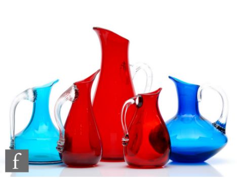 Geoffrey Baxter - Whitefriars - A collection of Jugs, to include pattern number 9718 in Kingfisher Blue, height 16cm, pattern