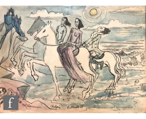 Albert Wainwright (1898-1943) - Chopin Ballade III, a sketch depicting three figures on horseback, riding to a distant castle