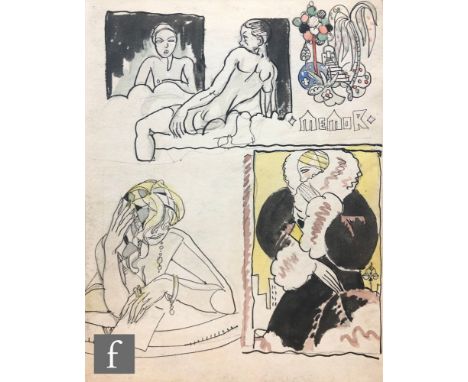 Albert Wainwright (1898-1943) - A sketch depicting various studies including a female figure in fashionable dress, a reclinin