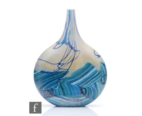 Isle of Wight - A contemporary studio glass lollipop vase in the Seascape pattern, of compressed ovoid form with slender neck