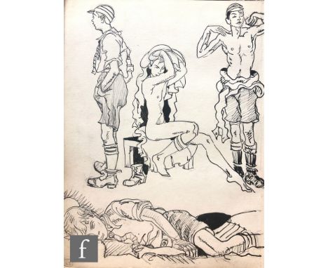 Albert Wainwright (1898-1943) - A sketch depicting various male forms, to include a reclining figure, a seated nude and two s