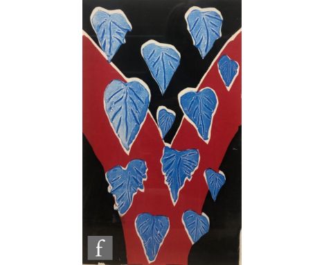 David Hockney (Born 1937) - Blue leaves over red and black, screen print, framed, 35cm X 21cm, frame size 45cm x 32cm. 