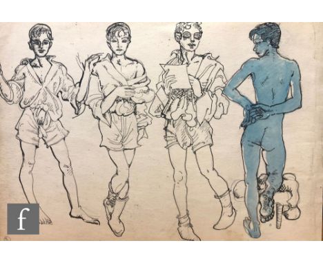 Albert Wainwright (1898-1943) - A sketch depicting four studies of a male youth in various poses, with one picked out in blue