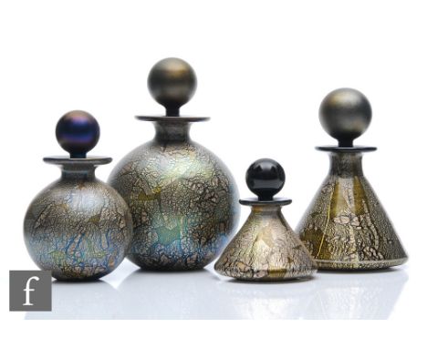 Michael Harris and William Walker - Isle of Wight - A collection of later 20th Century Black Azurene glass scent bottles, eac