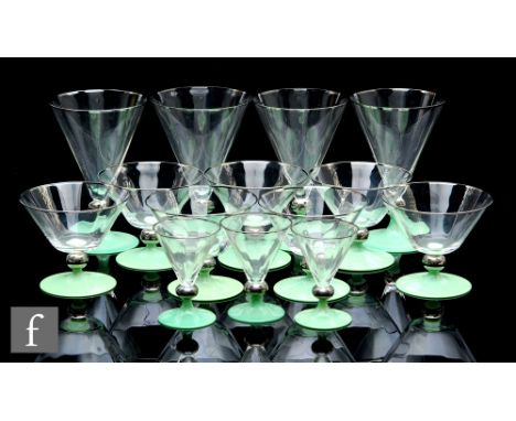 Unknown - A 1930s French drinks suite, comprising two claret glasses, two white wine glasses, six champagne coups and three l