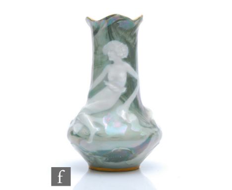 Max Hiller - Rosenthal Kronach - An early 20th Century Art Nouveau vase of globe and shaft form decorated in white relief wit