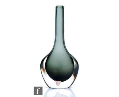 Nils Landberg - Orrefors - A&nbsp;mid 20th Century Dusk vase of low shouldered form to a slender pulled neck to an underlay o