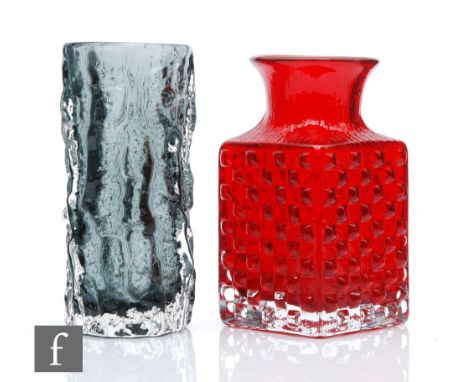 Geoffrey Baxter - Whitefriars - Two vases, to include a Bark Vase in Pewter, pattern number 9689, height 15.5cm, and a Chess 