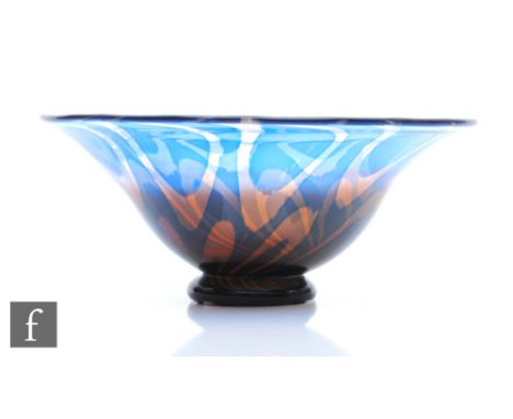 Edward Hald - Orrefors - A small slip graal glass bowl circa 1950s, the small circular black foot below a flared rim bowl, in