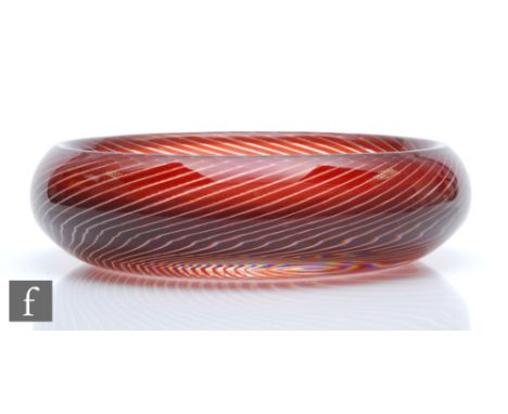 Edward Hald - Orrefors - A post war Slip-Graal glass bowl&nbsp;internally decorated with ruby spiral lines and heavily cased 