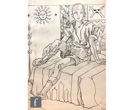 Albert Wainwright (1898-1943) - A sketch depicting a seated male youth before an abstract background, to the reverse a furthe