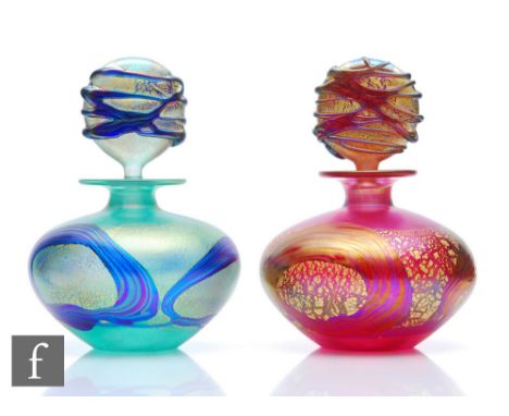 Michael Harris - Isle of Wight - Two studio glass scent bottles in the Golden Peacock pattern, the first&nbsp;in the Royale P