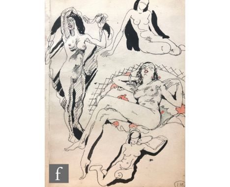 Albert Wainwright (1898-1943) - A sketch depicting multiple studies of female nude figures in various poses picked out in col
