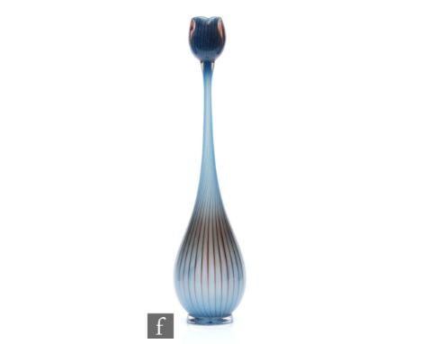 Vicke Lindstrand - Kosta - A Unika colora glass vase, of ovoid form with tall slender neck and tulip cup rim, decorated with 