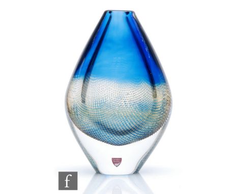 Sven Palmqvist - Orrefors - A post war Kraka glass vase circa 1955, of teardrop form cased in clear crystal over a graduated 