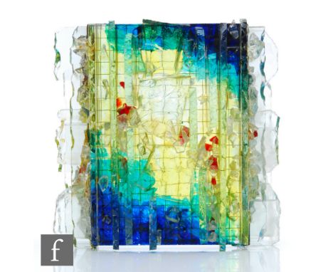 Willem van Oyen - Raak - A 1970s Chartres wall light, of rectangular form, in graduated blue to green to yellow, decorated wi
