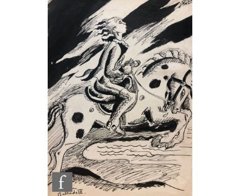 Albert Wainwright (1898-1943) - Chopin Ballade III, a sketch depicting a gentleman riding a horse, to the reverse further ske
