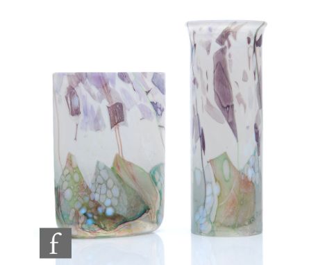 Michael Harris and Elizabeth Harris - Isle of Wight - Two studio glass vases in the Flower Garden pattern in the Lavender col